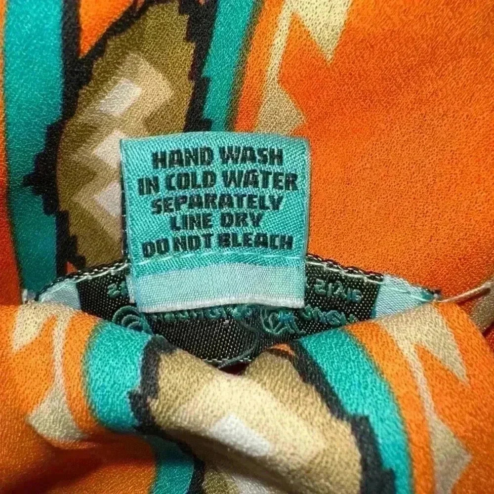 Turquoise Haven Long Rayon Kimono S/M Orange Teal Aztec / Western Wear Design - Picture 8 of 12